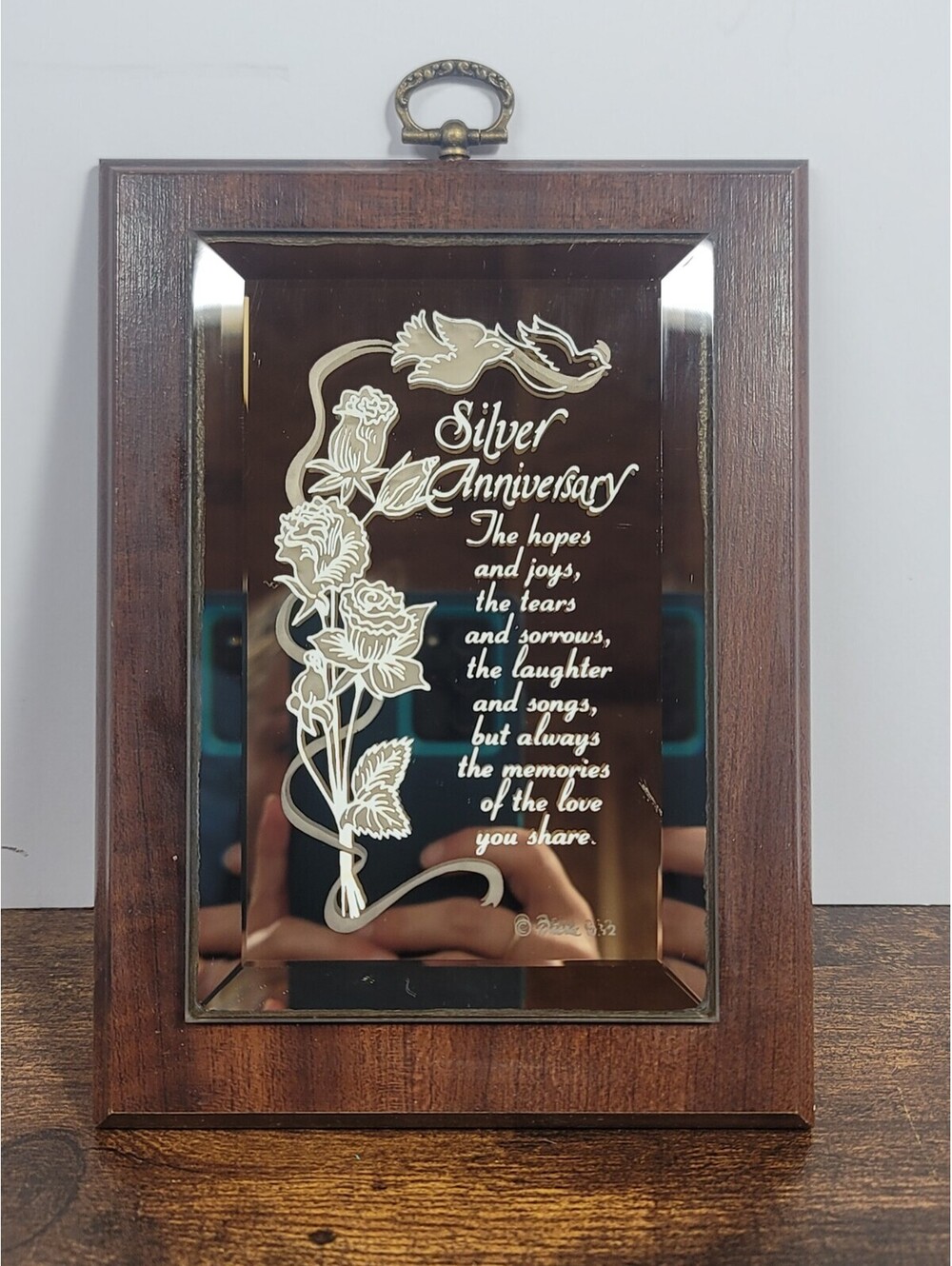 Silver Anniversary Commerative Wood Plaque Mirror Wall Decor
